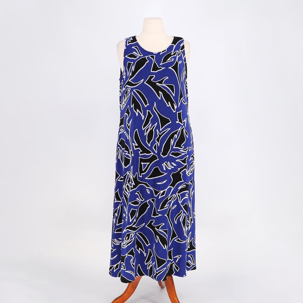 CHICO'S Travelers Slinky Stretch A-line Maxi Dress Seafaring Blue Size 2P 12/14P